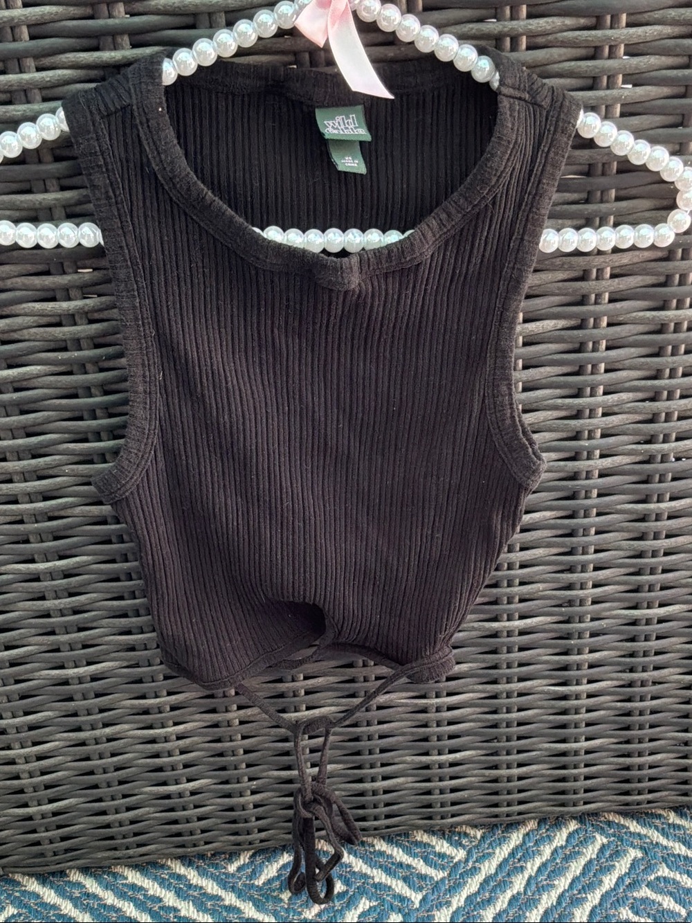 wild fable Black Ribbed Tie-Front Tank Top
